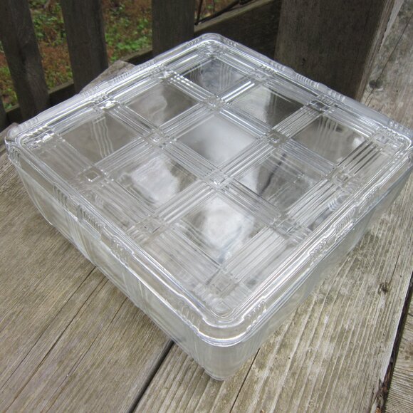 Hazel Atlas Square Refrigerator Box Dish w/ Lid Criss Cross Collection 8.5" 40s - Picture 8 of 8